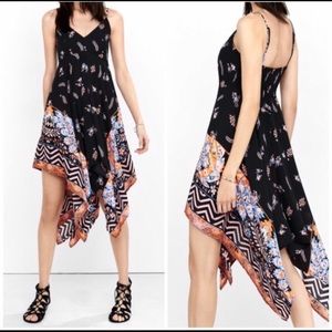 Express Black Floral Handkerchief Dress